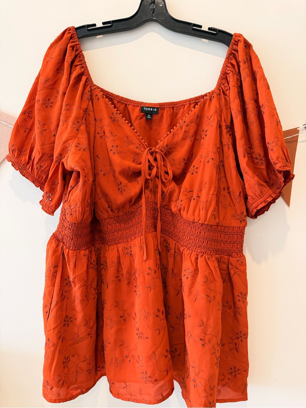 torrid burnt orange eyelet peasant top